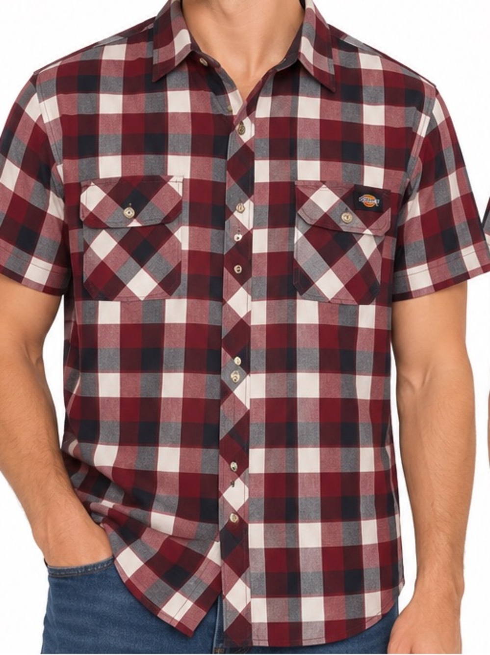 New Dickies Plaid Short Sleeve Shirt Wine Navy Red Gray Contemporary Fit men XL